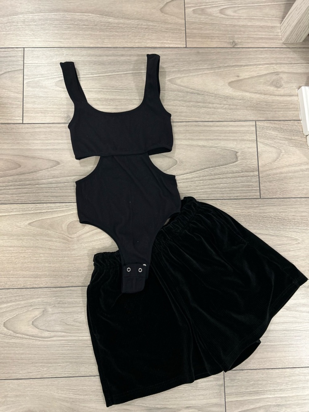 Black Cutout Ribbed Bodysuit with Shorts - Women's Intimates